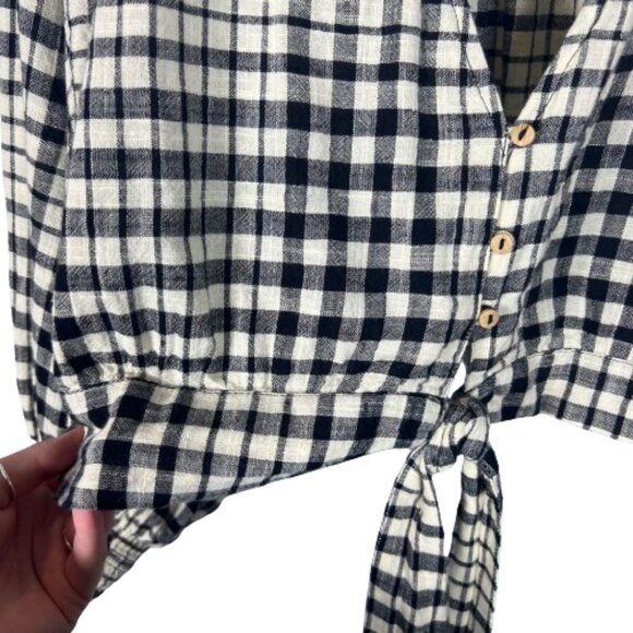 Zara Womens Check Plaid Crop Top Size L Academia Preppy‎ Gauzy Balloon Sleeves - Picture 6 of 11